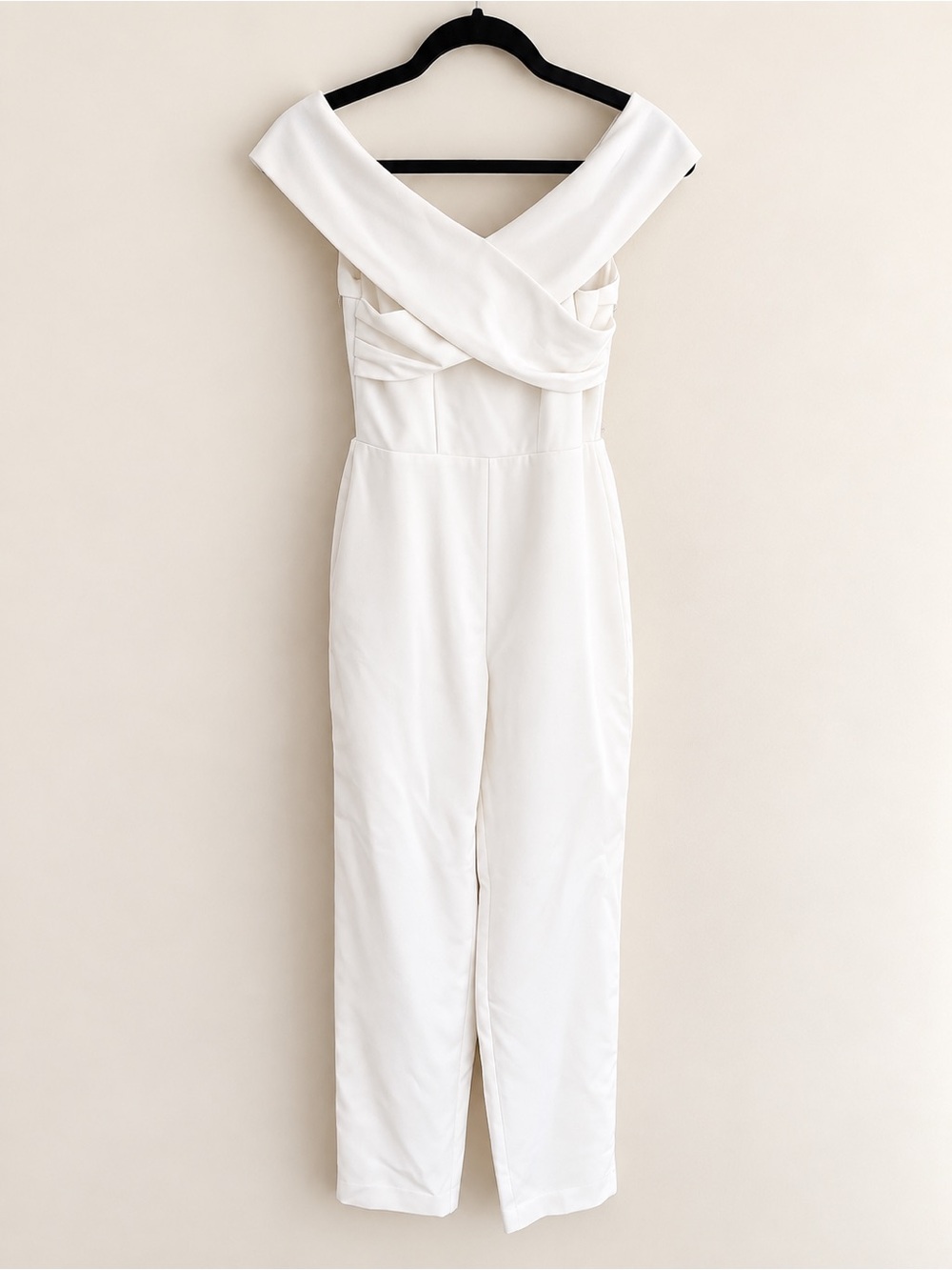 H&M White Off Shoulder Crossover Jumpsuit Size 2